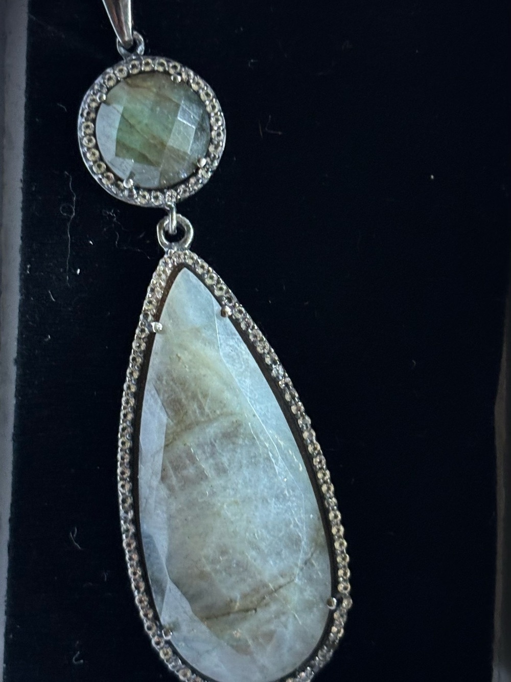 Large Labradorite Teardrop Pendant with Jewel Trim